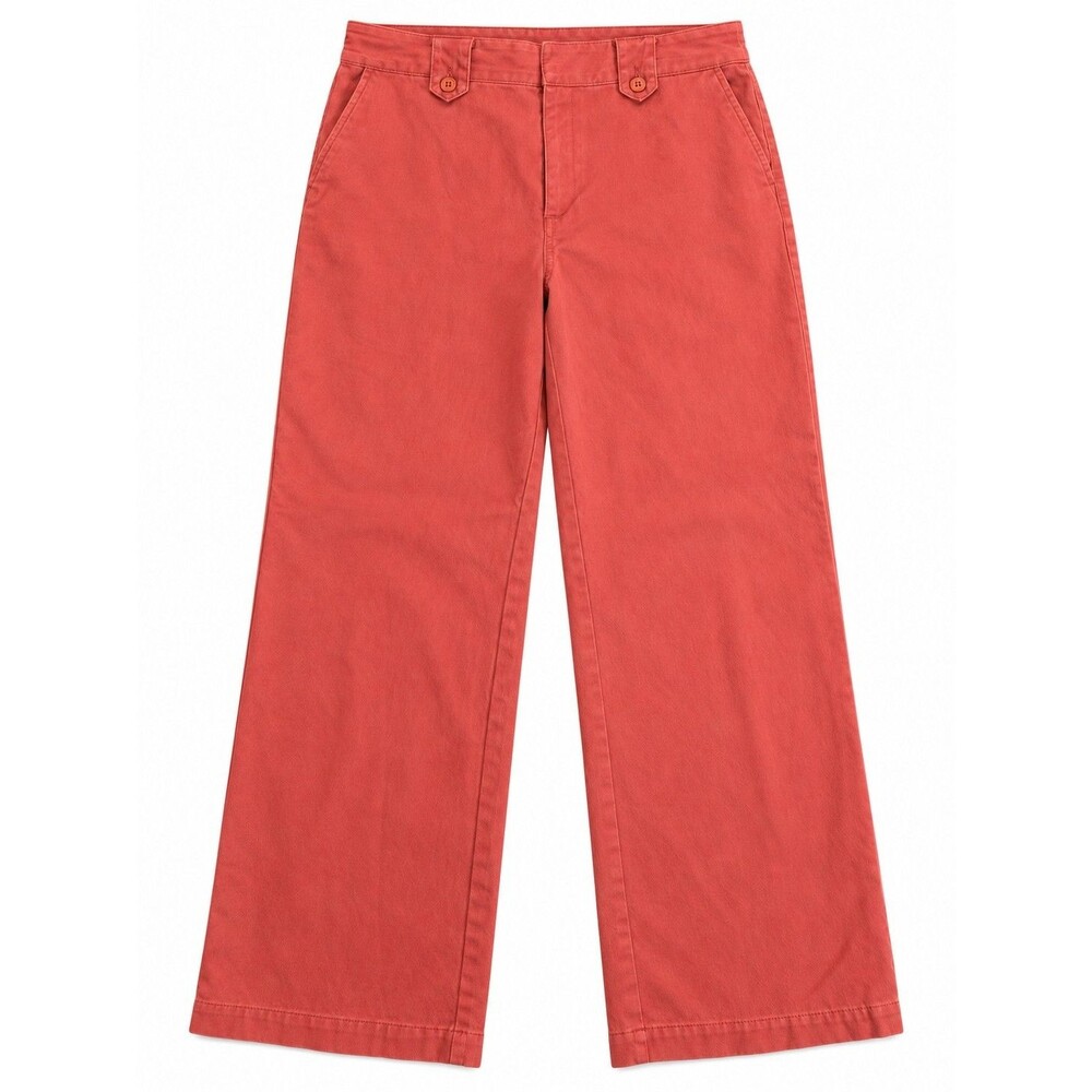Vintage Womens 8P Petite Coral Wide Leg Cotton Pants Preppy Coastal Trousers